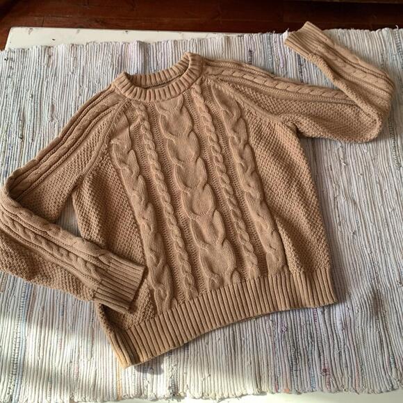 Gap Sweater Womens Small cable knit crew 100% Cotton Pullover Chunky Knit Tan - Picture 1 of 6
